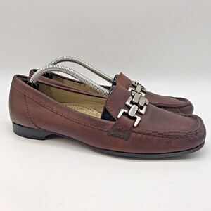 Cole Haan D20972 Brown Loafers Silver Chain Horsebit Buckle Women's 8 AA Shoes